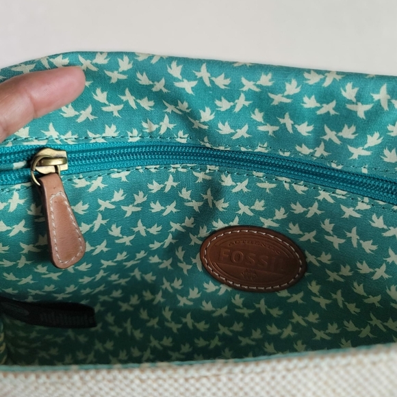 Fossil Canvas Women's Green Silver Crossbody Purse Handbag Colorfully - Picture 8 of 9